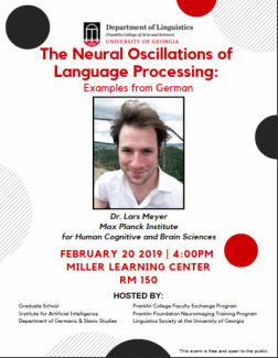 Flyer for lecture on The Neural Oscillations of Language Processing by Dr. Lars Meyer Feb. 20th