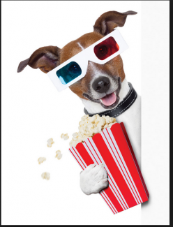 image of dog with popcorn promoting movie night on October 16th