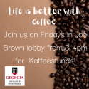 Kaffeestunde is Fridays from 3-4pm in Joe Brown Lobby