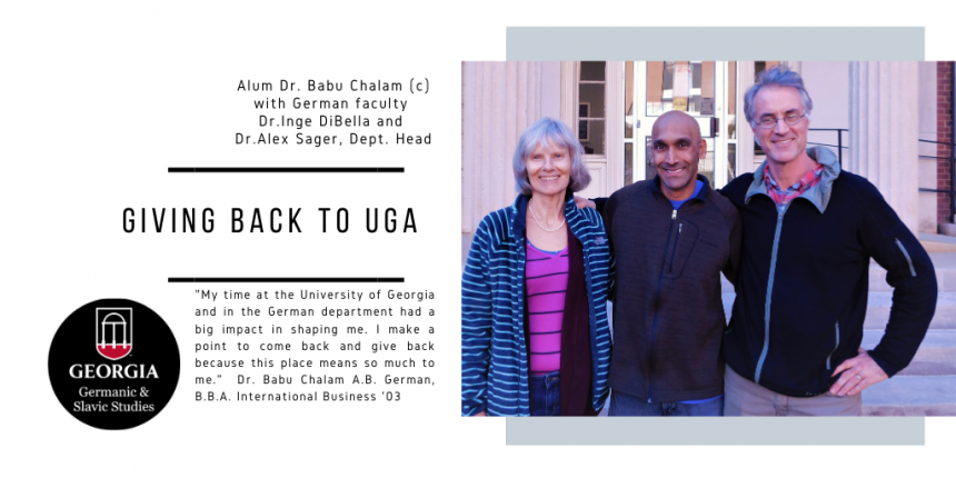UGA German alum Dr. Babu Chalum visits campus to establish a scholarship for studying abroad.