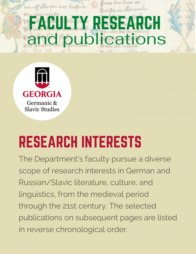 Research interests of the faculty of Germanic & Slavic Studies at the University of Georgia