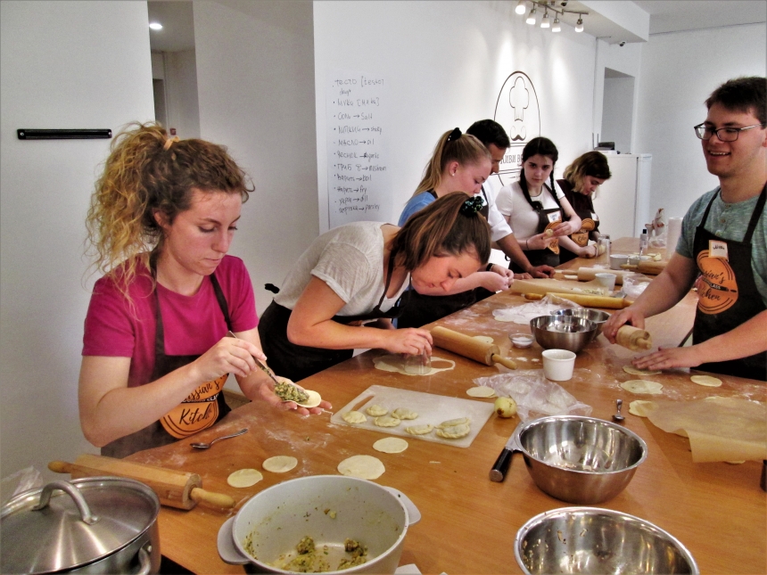 Students learn to make authentic Russian food on UGA Study Abroad Russia program in 2018.