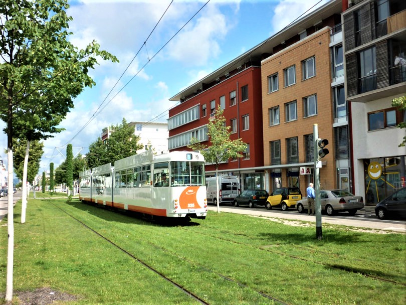 Electric tram in Freiburg, Germany.
