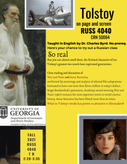 RUSS 4040 is a course on Russian literature and film. Taught in English.